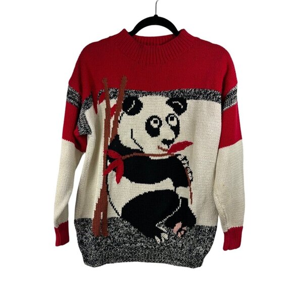 Vintage Neiman Marcus Exclusive Sweater Size S/M Intarsia Handknit Panda - Picture 1 of 8